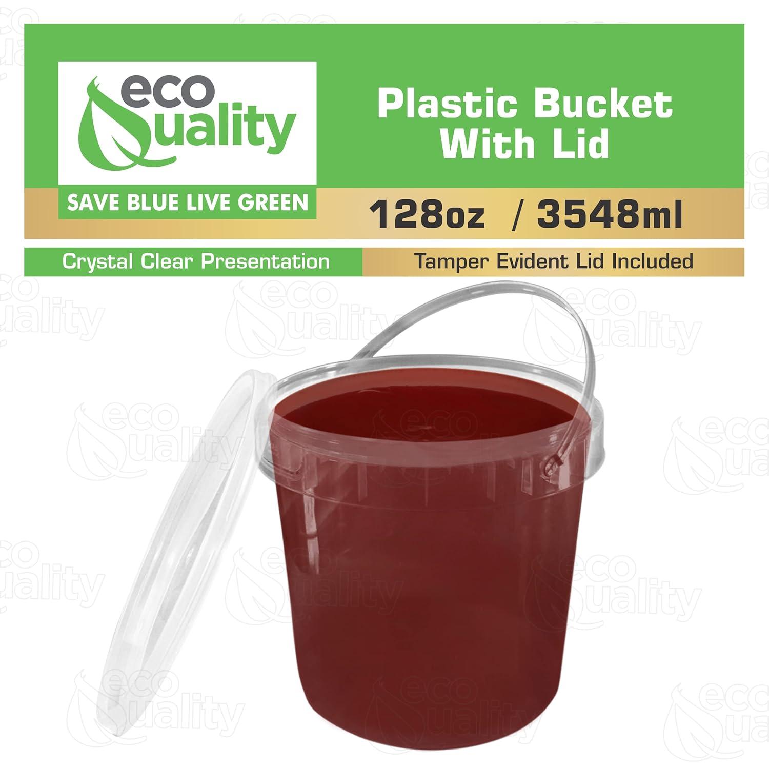 1 Gallon (128 oz) Clear Plastic Bucket with Lid and Handle (3 Pack), Ice Cream Tub with Lids - Food Grade Freezer and Microwave Safe Food Storage Containers, Round Plastic Pail Container, BPA