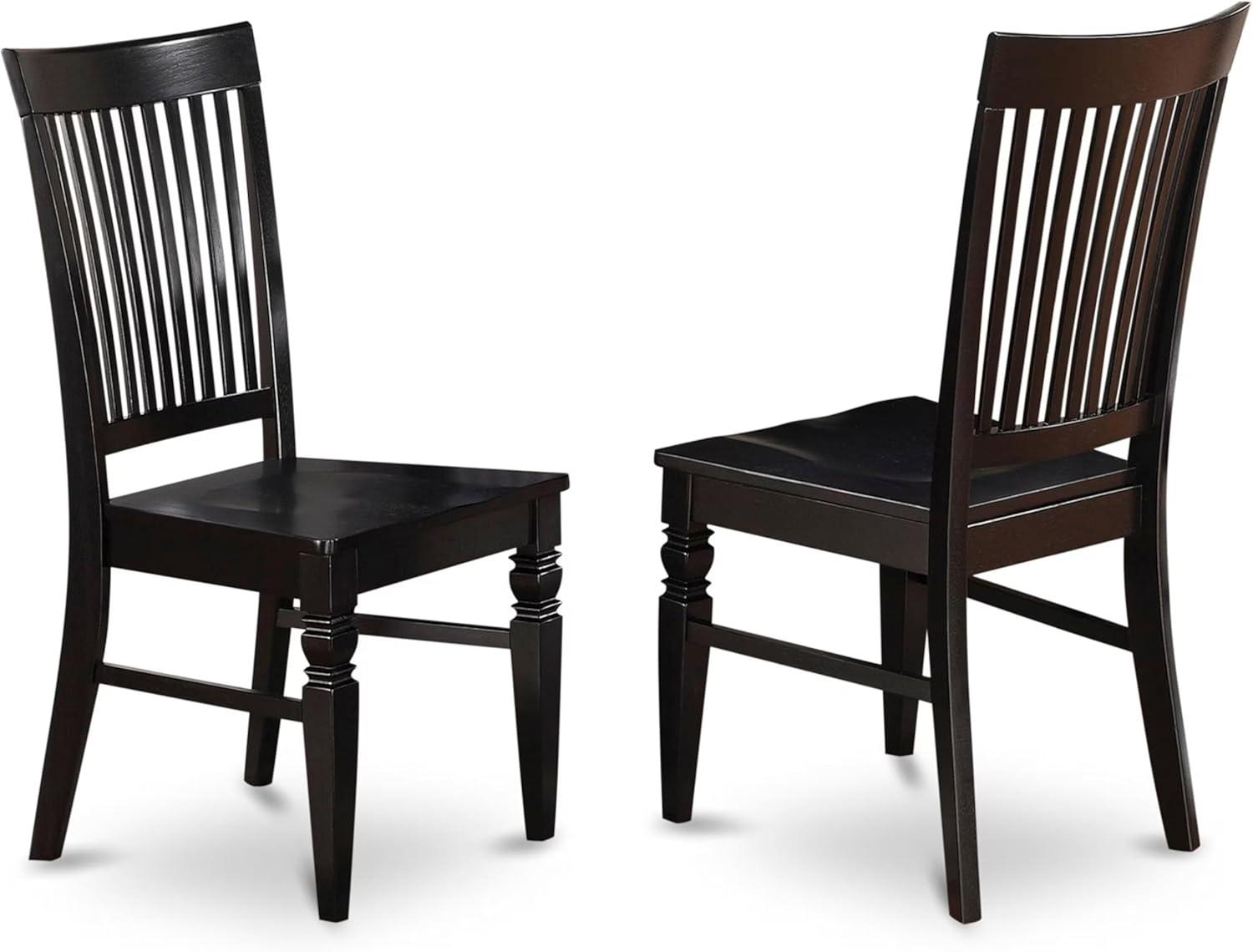 East West Furniture, Weston Dining Wood Seat Chair with Slatted Back in Black Finish, Set of 2