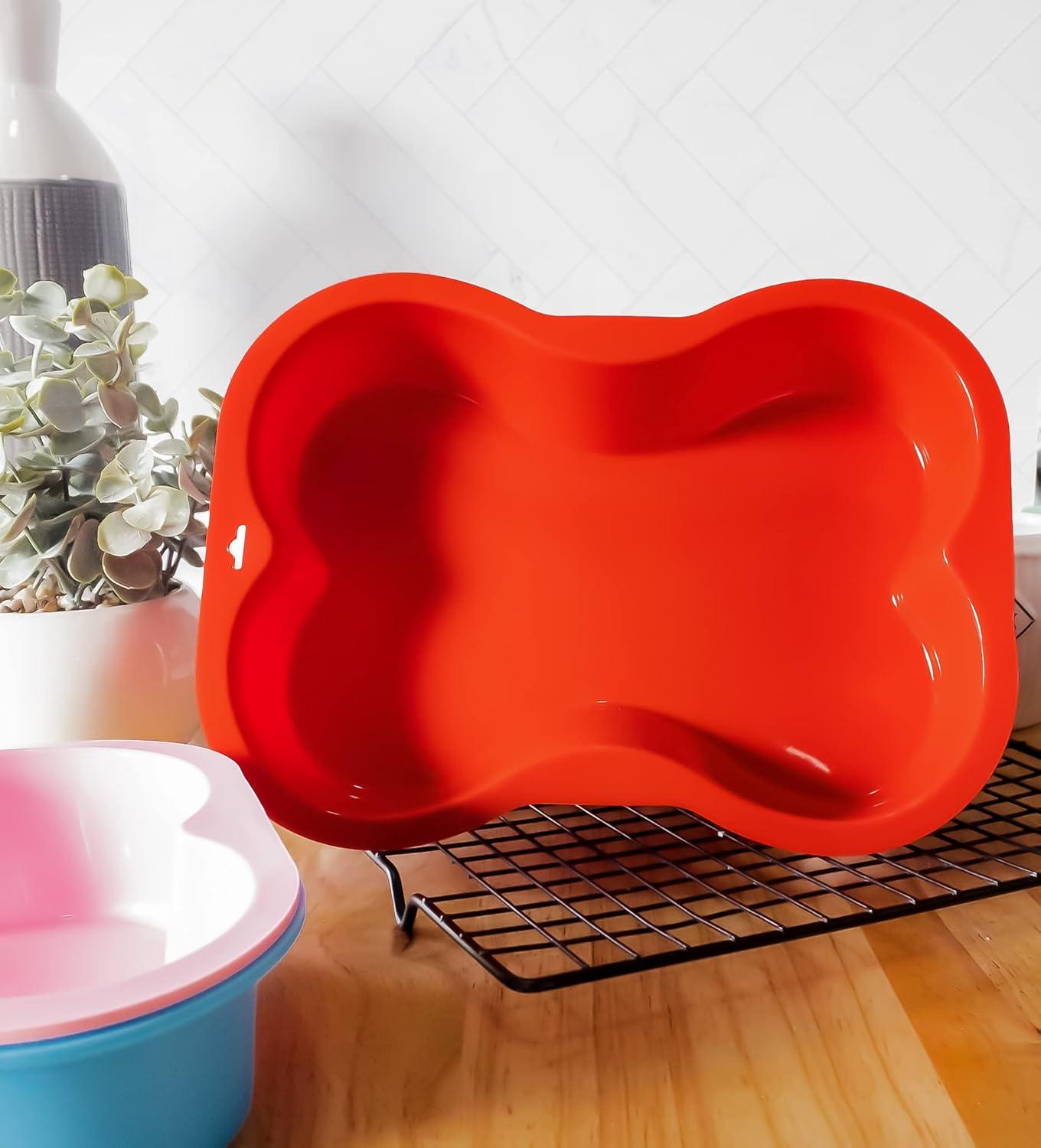 Stri Non-stick Silicone Dog Bone Shape Cake Pan for Puppy Dog Birthday (Red)