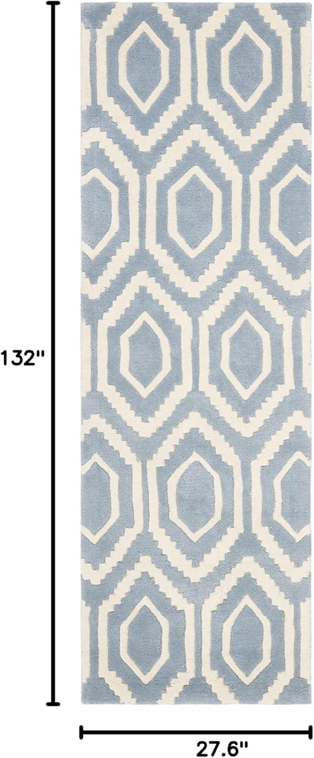 SAFAVIEH Chatham Graham Geometric Wool Runner Rug, Blue/Ivory, 2'3" x 11'