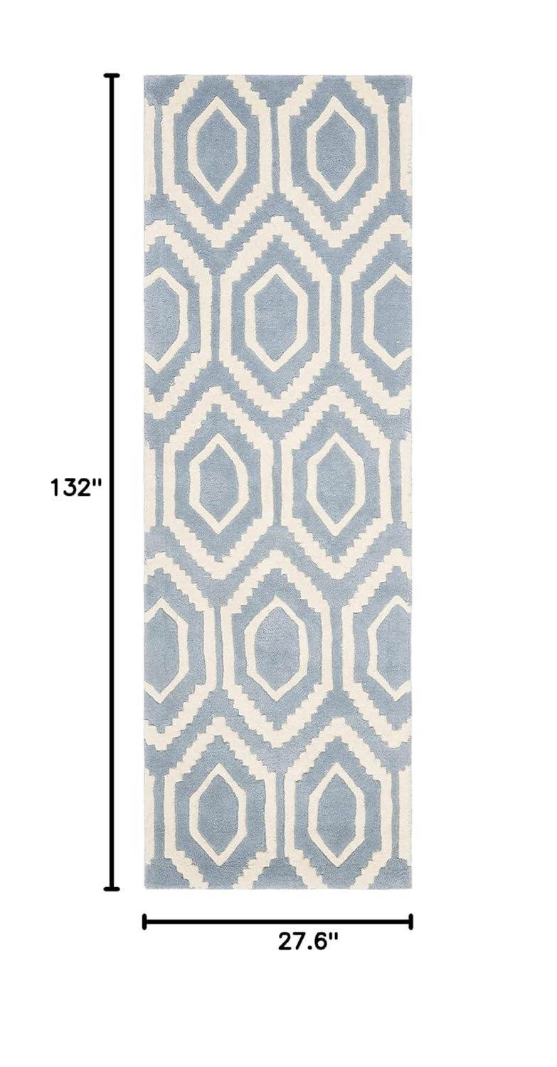 SAFAVIEH Chatham Graham Geometric Wool Runner Rug, Blue/Ivory, 2'3" x 11'