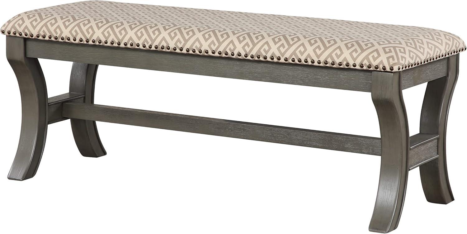 Monaco 48" Bench in Gray Fabric with Antique Grey Base