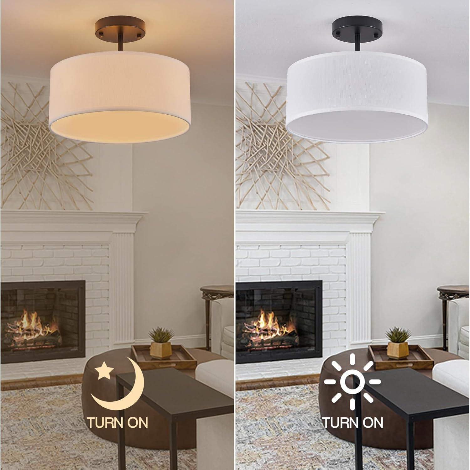 Bargeni Semi Flush Mount Ceiling Light,13 inch Modern 3-Light Ceiling Light Fixture,Black Semi Flush Mount Light Fixture,Flush Mount Lighting for Bedroom,Dinning Room and Hallway