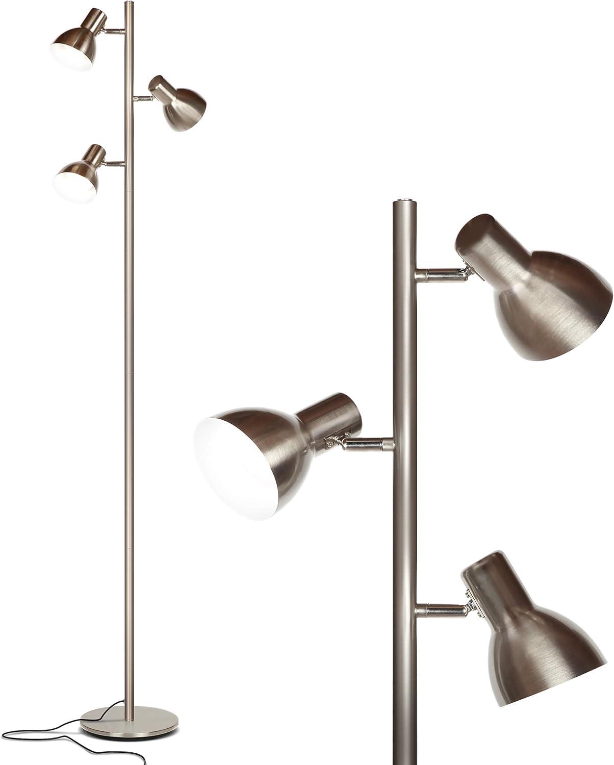 Ethan Adjustable 65.5" Nickel LED Floor Lamp with 3 Pivoting Heads