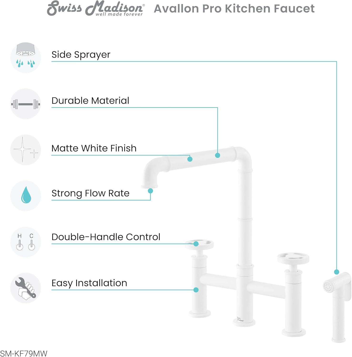 Avallon Pro Widespread Kitchen Faucet with Side Sprayer