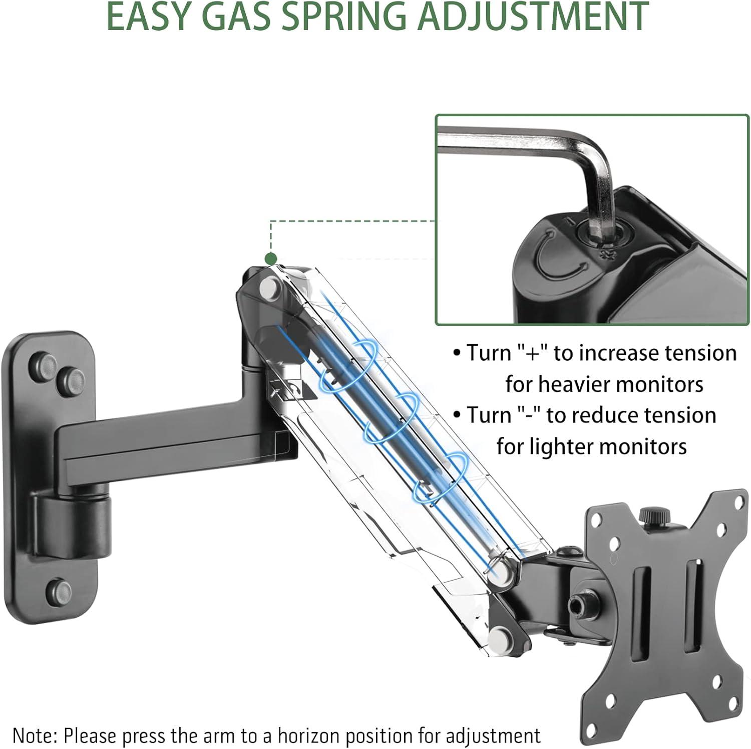 Black Adjustable Gas Spring Wall Mount Monitor Arm