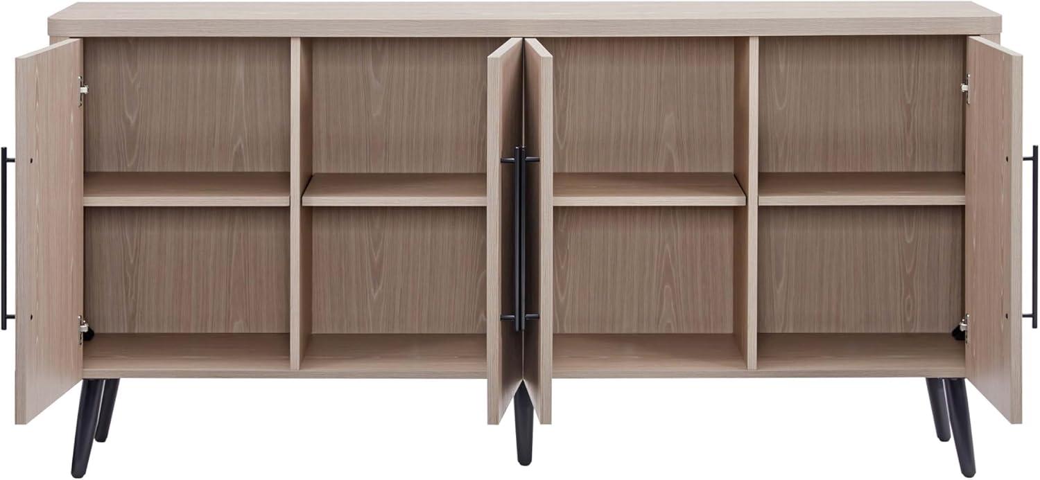 Manhattan Comfort Jodie 65" Mid-Century Modern Sideboard with 8 Adjustable Shelves in Whitewashed Oak