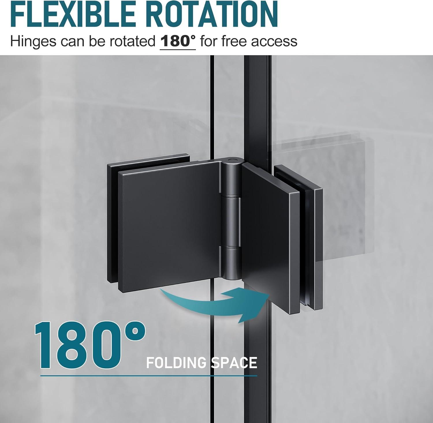 Sunny Shower Bifold Pivot Swing Frameless Shower Door in Black 34 in.W x 72 in.H