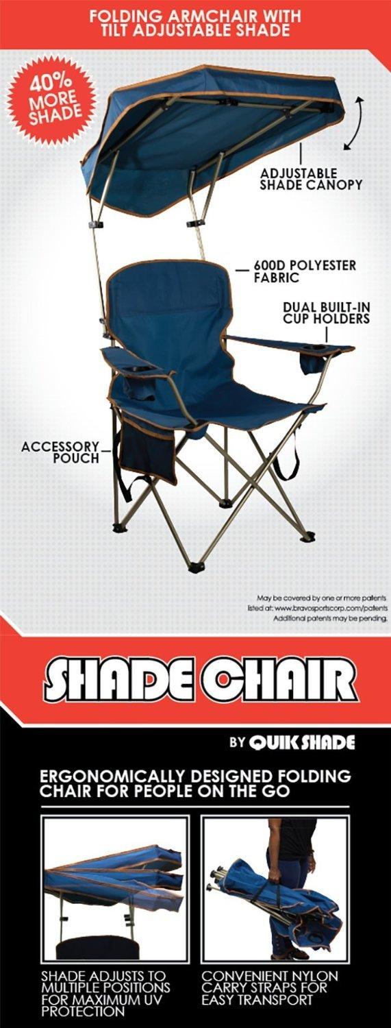 Quik Shade Max Shade High and Wide Folding Camp Tilt UV Sun Protection Canopy Chair