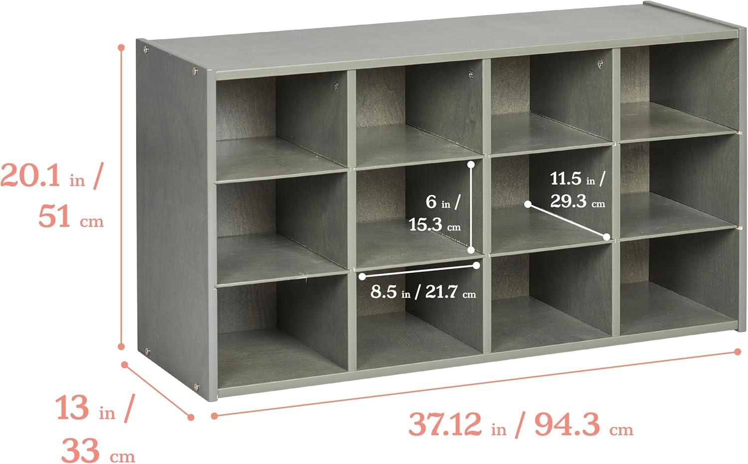 ECR4Kids Streamline 12 Cubby Tray Storage Cabinet, 3x4, Grey Wash