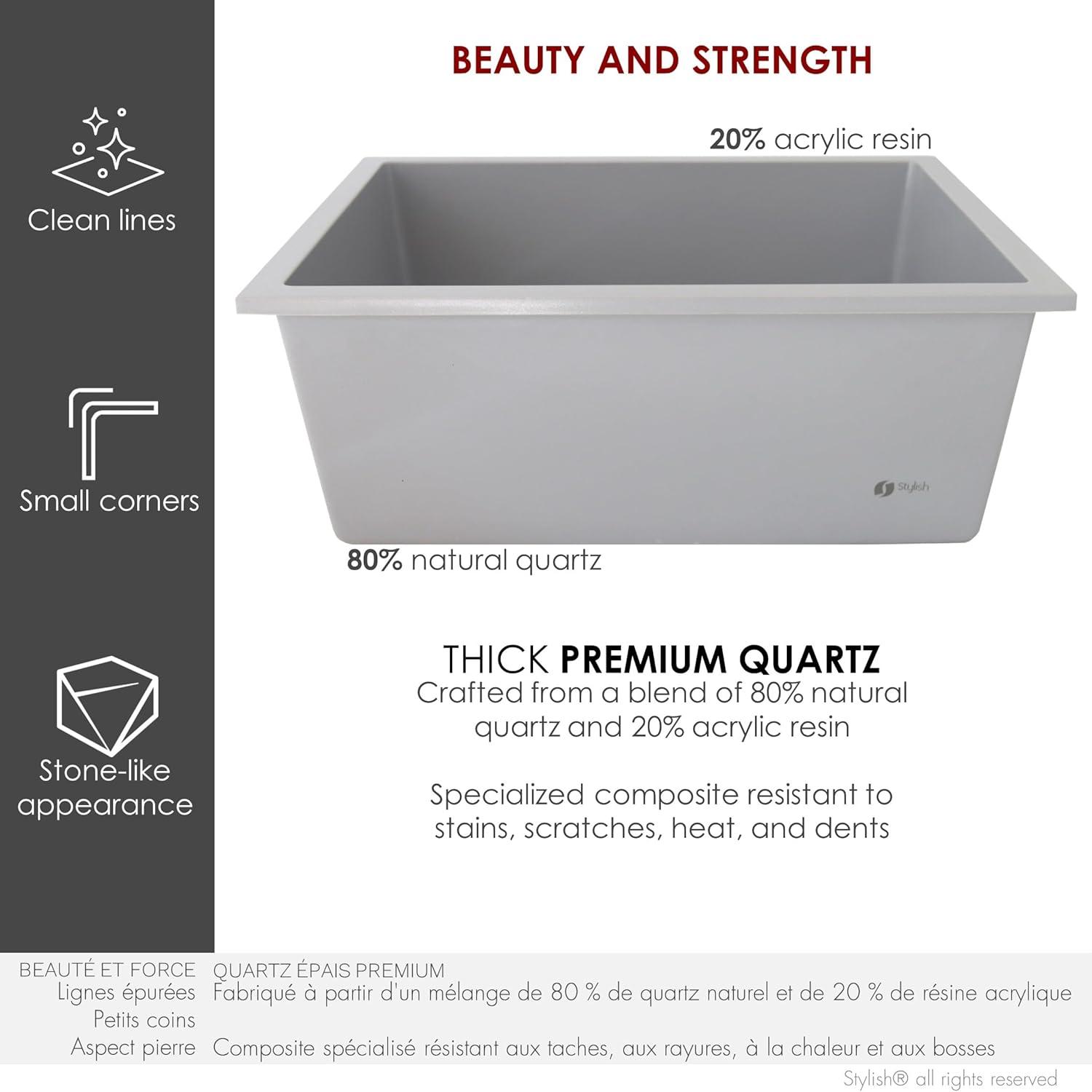 Pietra STYLISH Aspen Dual Mount 22" Single-Bowl Composite Granite Kitchen Sink with Strainer