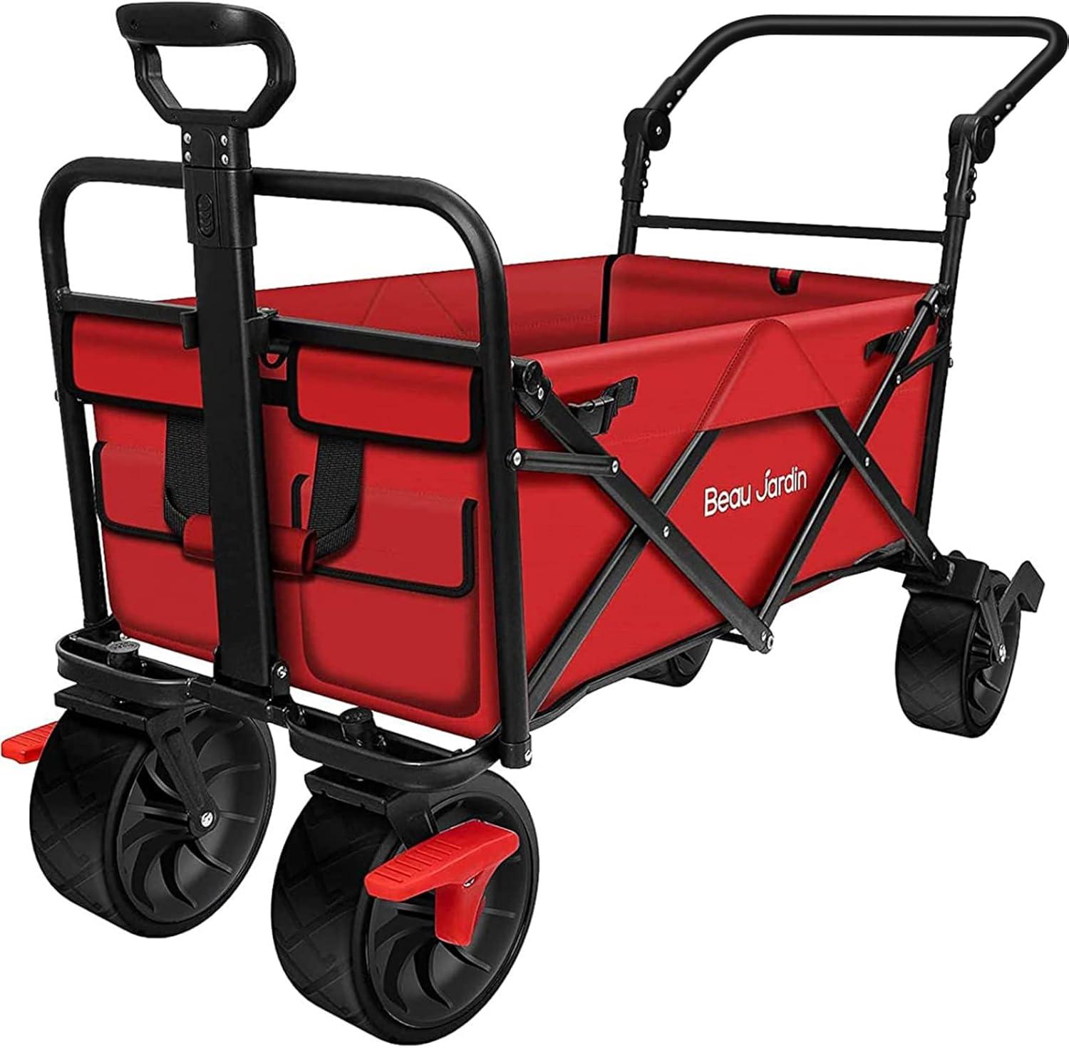 Red Collapsible Folding Beach Wagon with Alloy Steel Frame