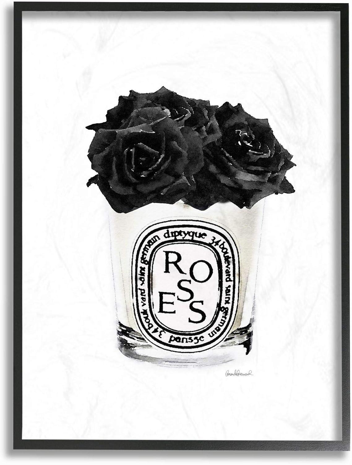 Black Framed Rose Flower Glass Watercolor Wall Art, 11 x 14