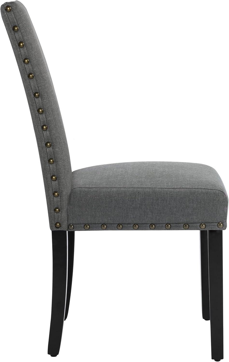 Upholstered Dining Chairs Set pf 2 Studded Parson Chairs with Nailheads and Sturdy Wooden Legs, Grey