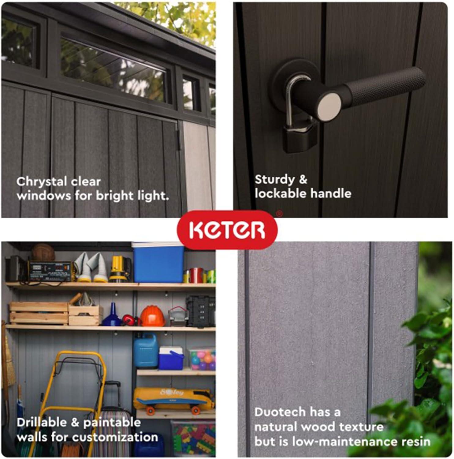 Keter Artisan 9x7 Foot Large Outdoor Shed & Floor w/Modern Design, Grey