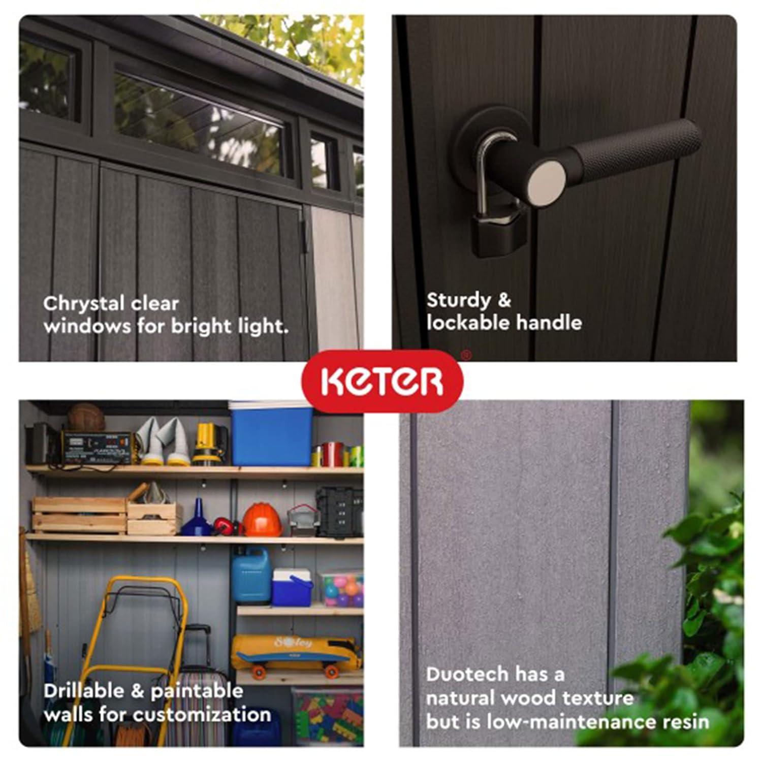 Keter Keter Artisan 9x7 ft. Modern Durable Resin Outdoor Storage Shed With Floor and Double Doors for Garden Patio Furniture and Tools, Grey