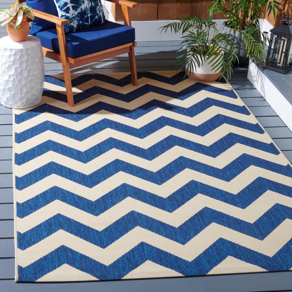 Courtyard CY6244 Power Loomed Indoor and Outdoor Area Rug - Navy/Beige - 4'x5'7" - Safavieh