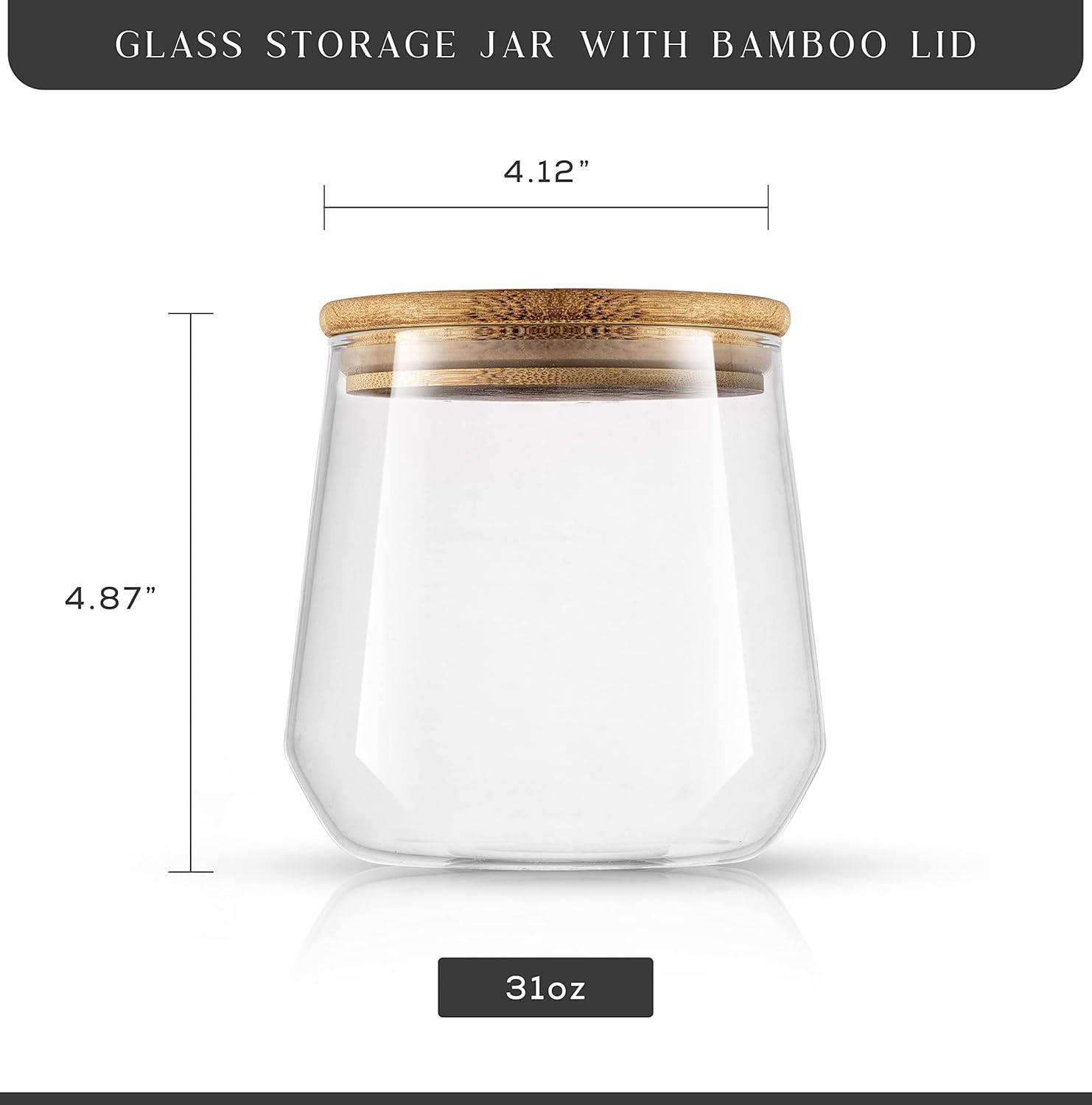 JoyJolt JoyJolt Large Glass Kitchen Food Storage Container Jar with Airtight Bamboo Lid, 31oz.