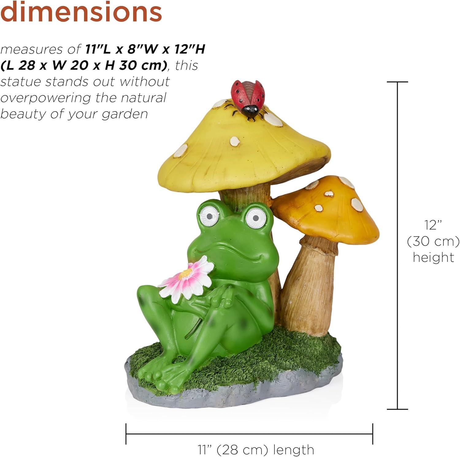 Alpine Corporation Frog Mushroom Statue With Solar: Whimsical Garden Decor, Polyresin, Ambient Glow