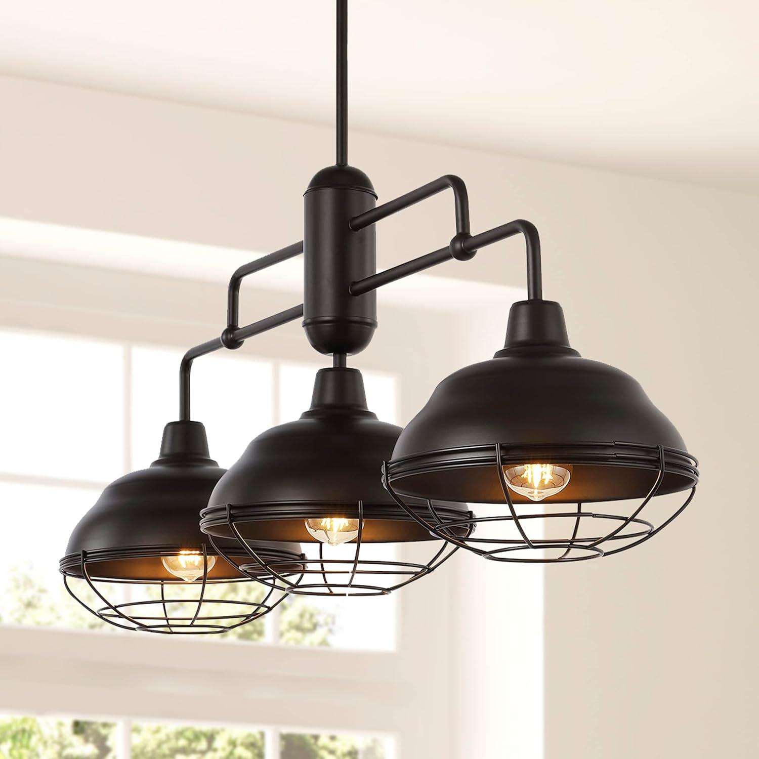 Levi 40.5" 3-Light Industrial Farmhouse Iron Linear LED Pendant, Oil Rubbed Bronze