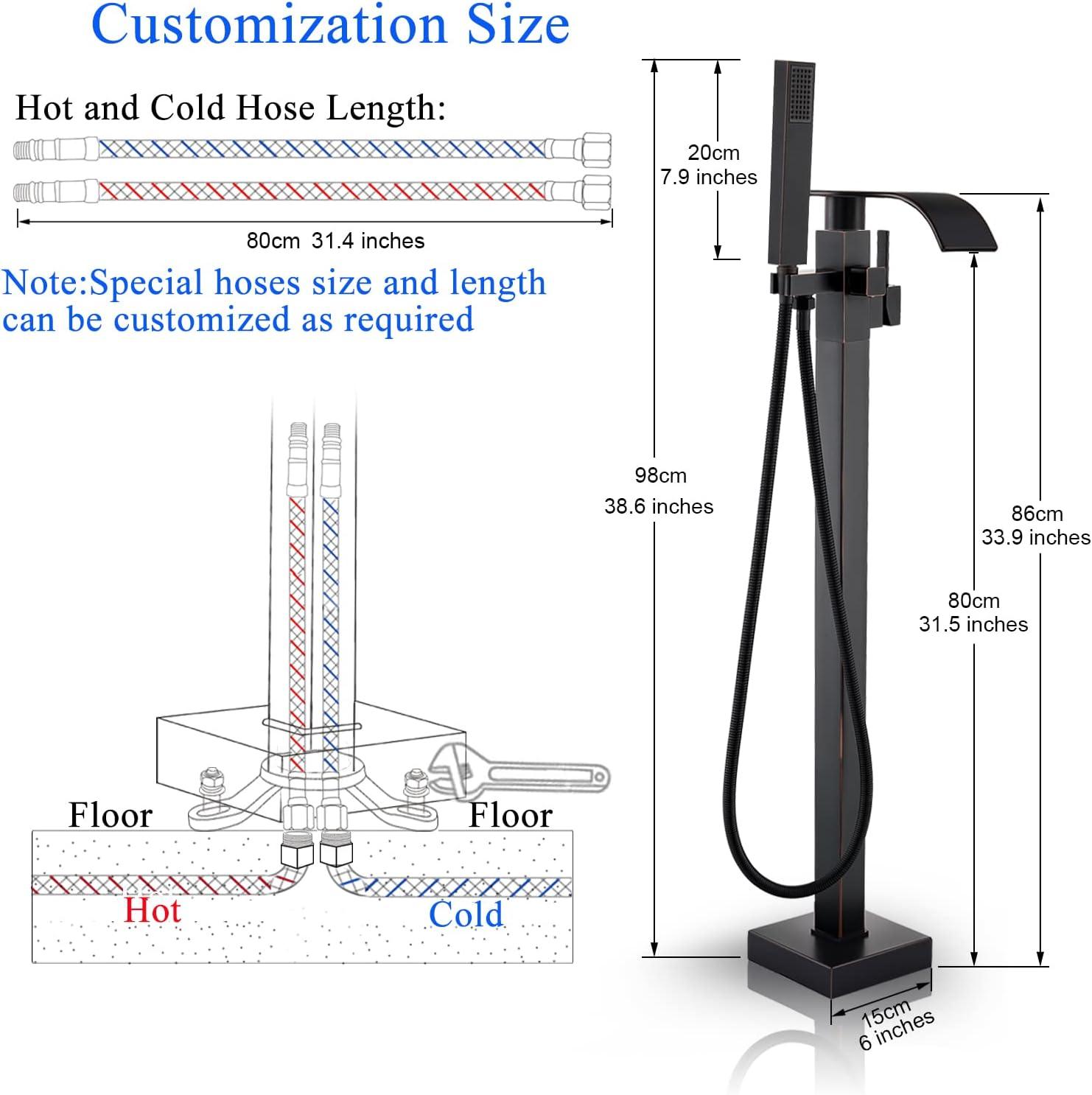 Senlesen Barthroom Tub Filler Faucet Floor Mounted Bathtub Shower Faucet Waterfall Spout Free Standing Tub Mixer Tap with Handheld Sprayer