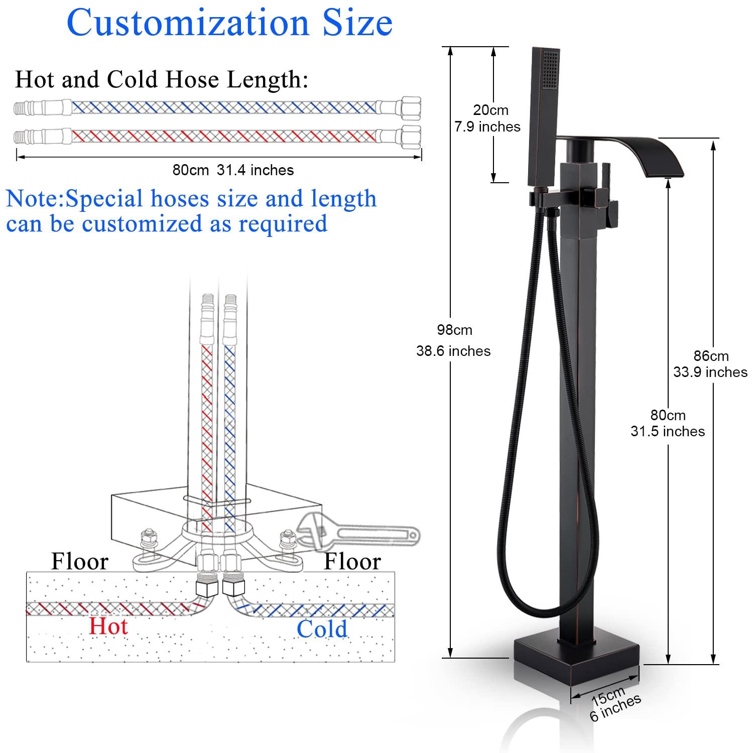 Senlesen Barthroom Tub Filler Faucet Floor Mounted Bathtub Shower Faucet Waterfall Spout Free Standing Tub Mixer Tap with Handheld Sprayer