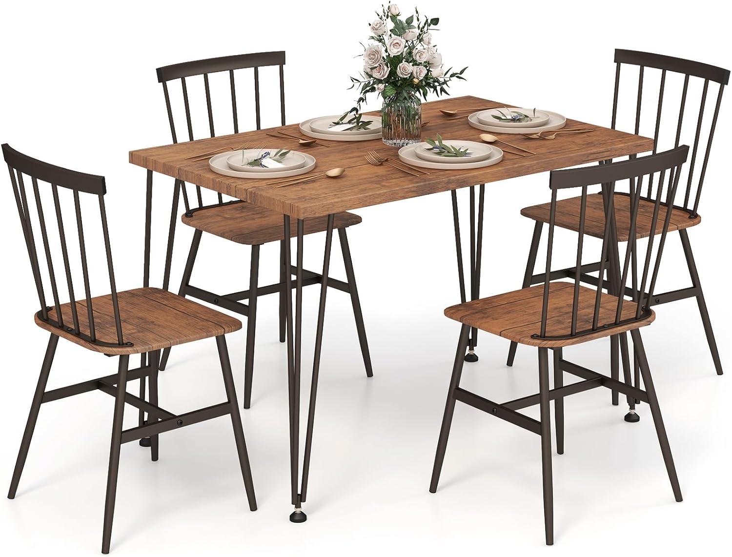 Teak and Metal 5-Piece Dining Set with Swivel Feet