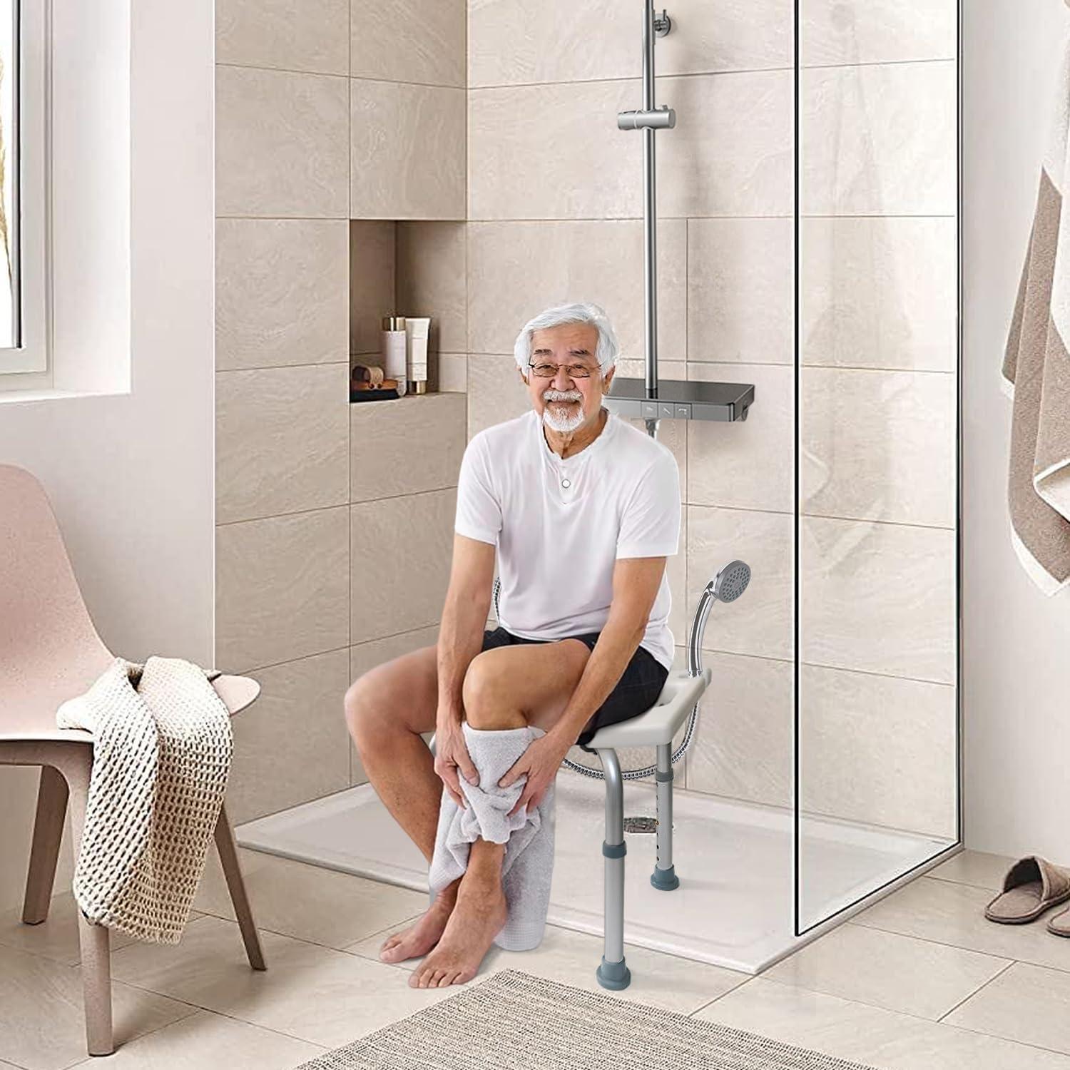 Adjustable White Plastic Shower Chair with Aluminum Legs