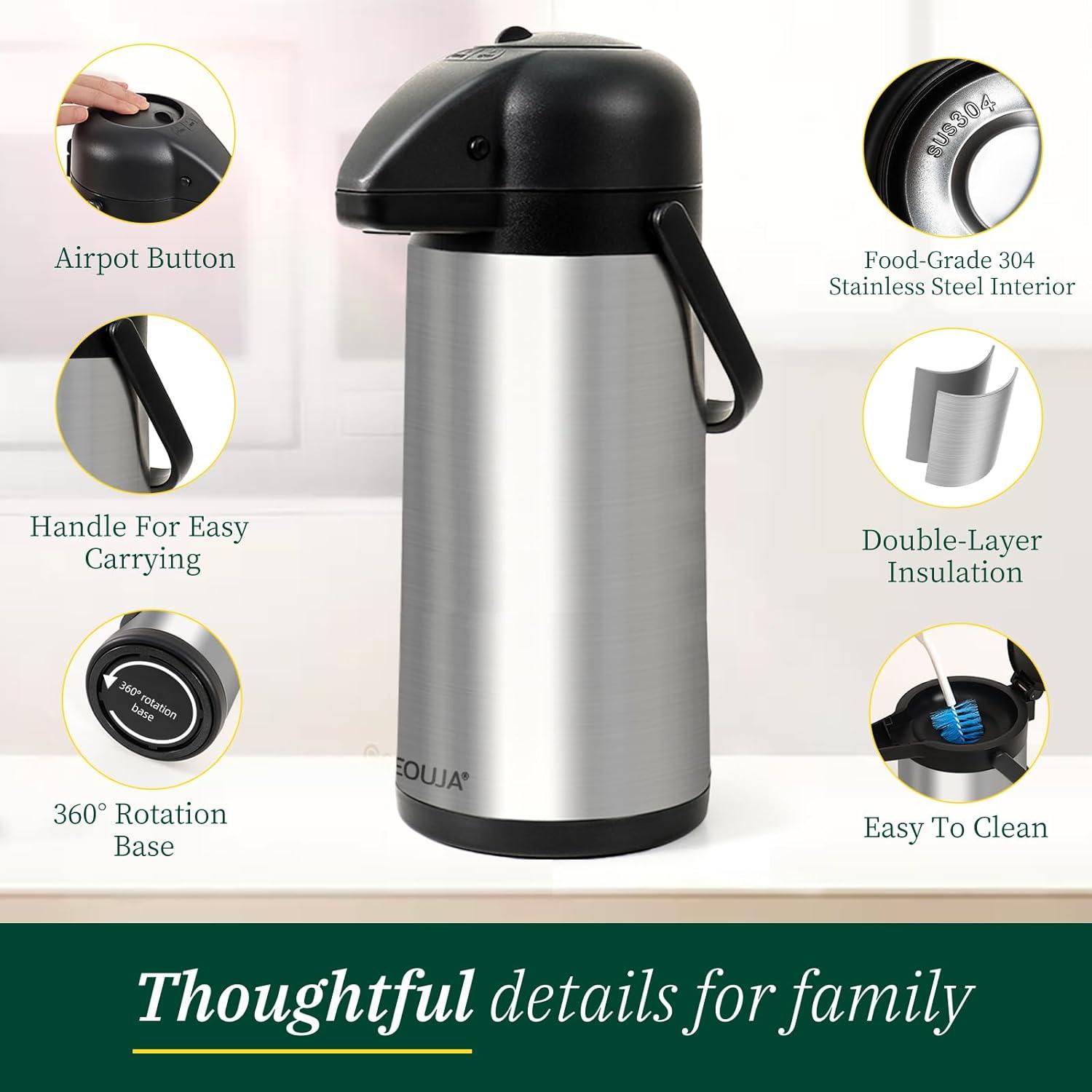 Large Stainless Steel Insulated Coffee Dispenser with Pump