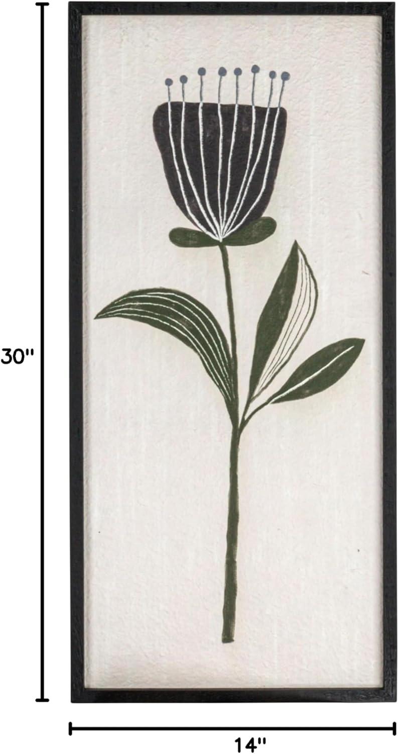 Black and Green Botanical Flower Prints on Canvas with Wood Frame, 30" Set of 2