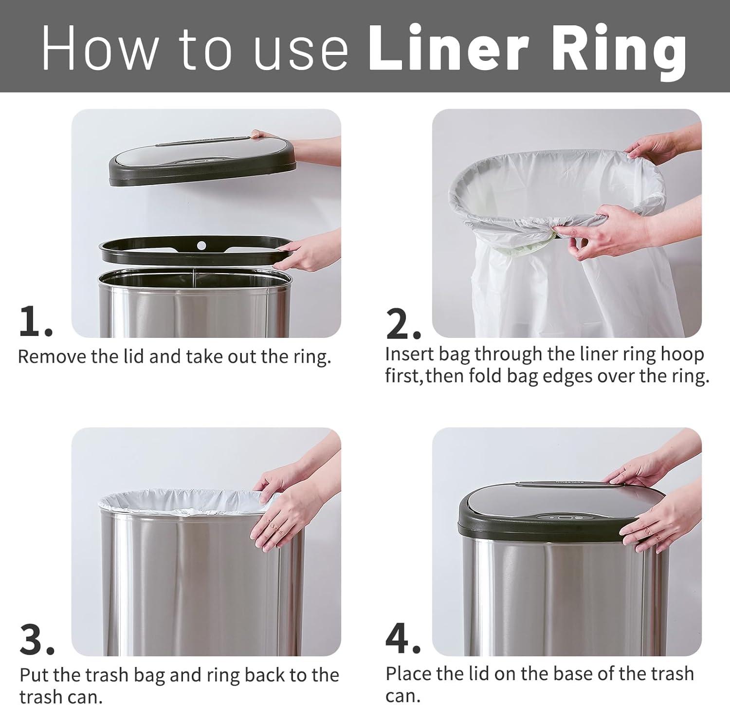 13 Gallon Stainless Steel Touchless Motion Sensor Trash Can with Black Lid