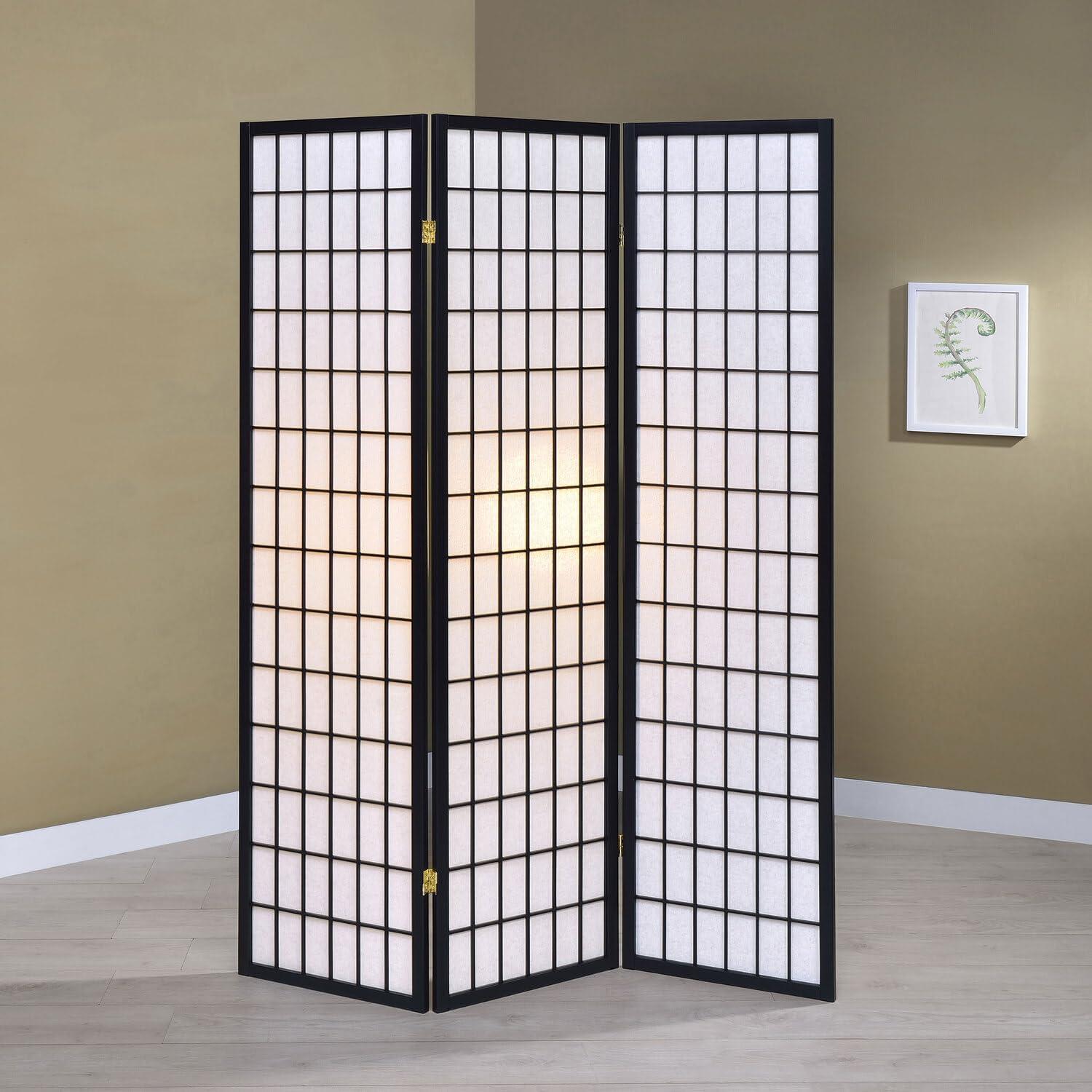 3-Panel Room Divider, Black, 70" x 6" x 50"