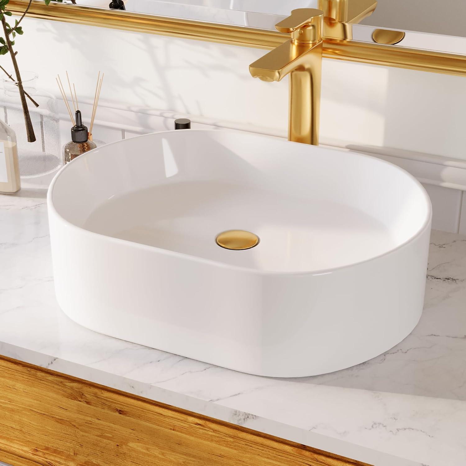 White Ceramic Rectangular Above-Counter Bathroom Vessel Sink