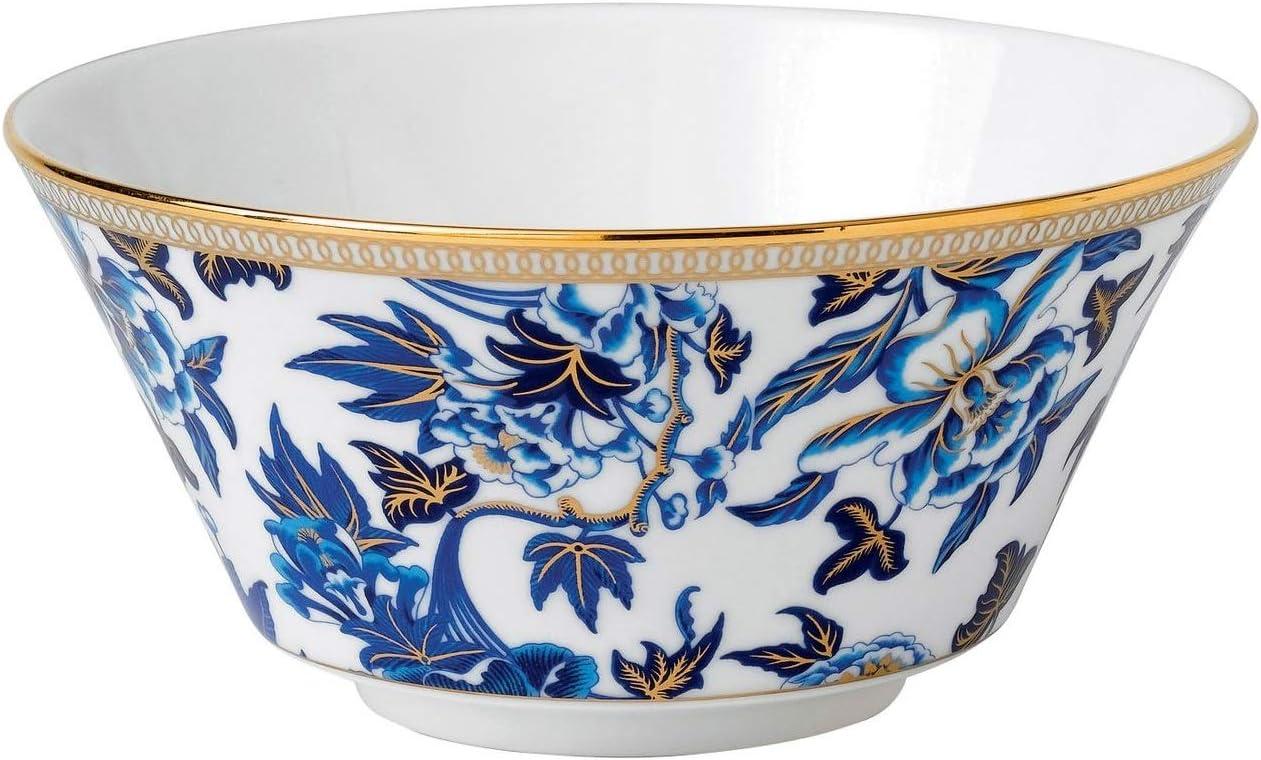 Blue Floral Ceramic Cereal Bowl with Gold Trim