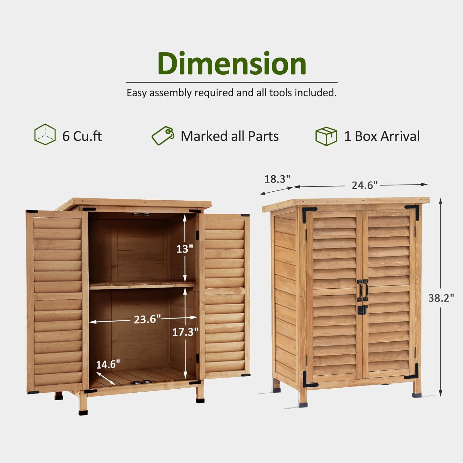 24.6 in. W x 18 in. D Outdoor Wood Storage Cabinet，Garden Wooden Tool Shed with Double Doors