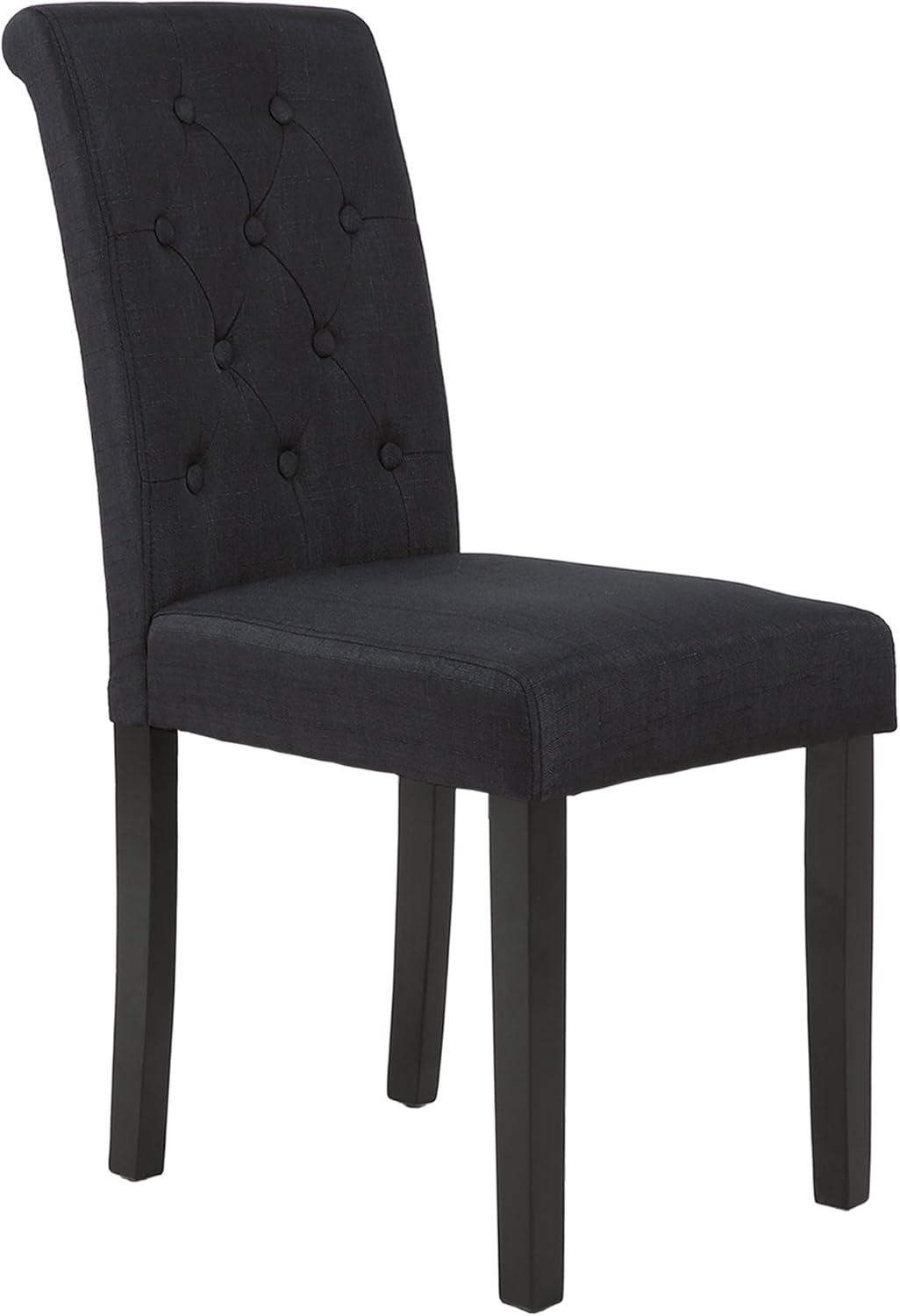 Button-Tufted Charcoal High Back Fabric Upholstered Dining Chairs, Set of 2