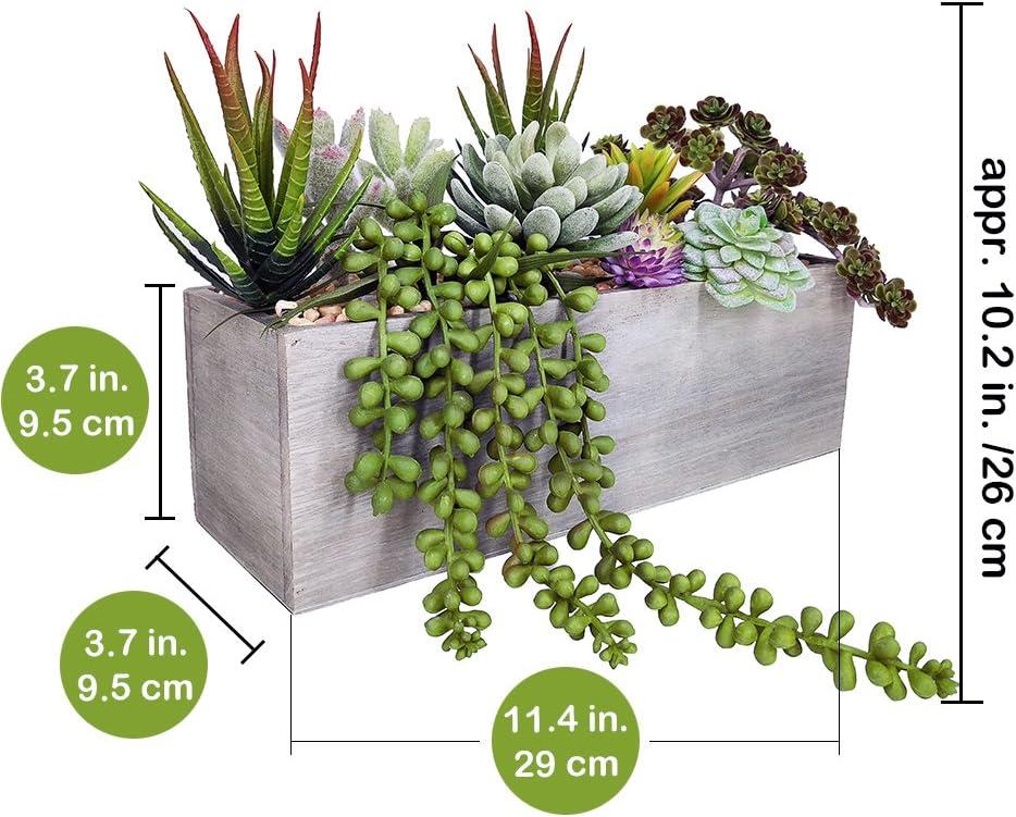 Artificial Succulent Arrangement in Rectangular Wooden Planter