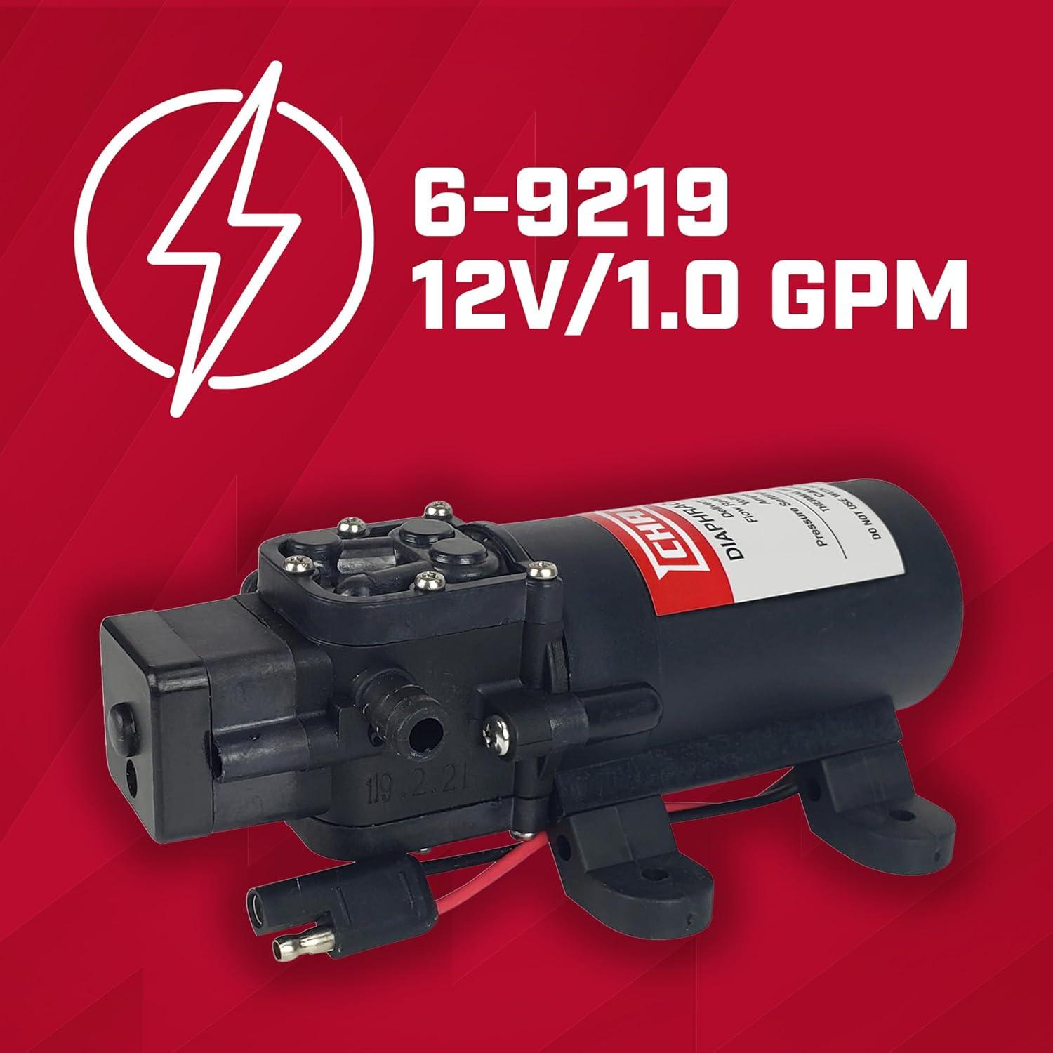 Chapin 6-9219 12V/1.0 GPM 60 PSI Self-Priming Diaphragm Water Pump for ATVs, Marine, Boating, Water Supply, Camping, RV Recreation & Boom Spray Systems, Black