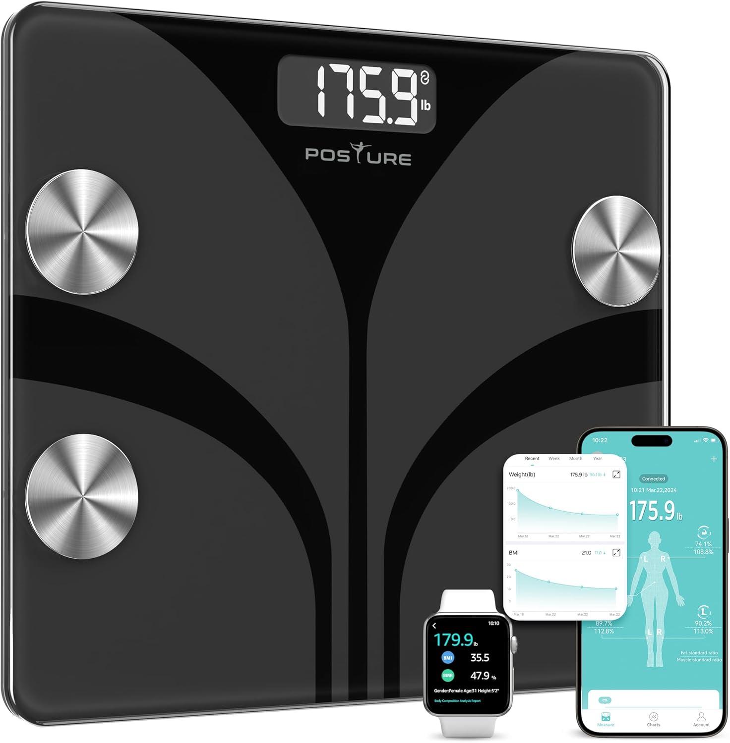 Body Fat Scale, Bveiugn Smart Scale for Body Weight BMI Digital Bathroom Wireless Scales, Body Composition Analyzer with Health Monitor Sync Apps, 400 lbs - Black