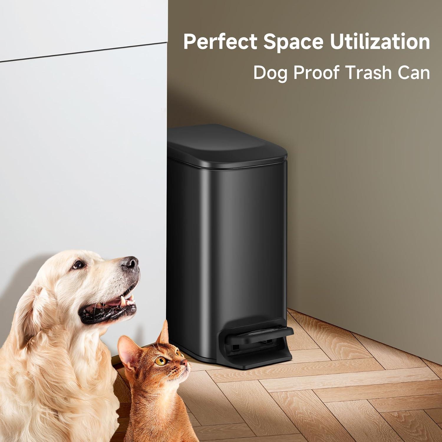 Slim Matte Black Stainless Steel Soft Close Trash Can