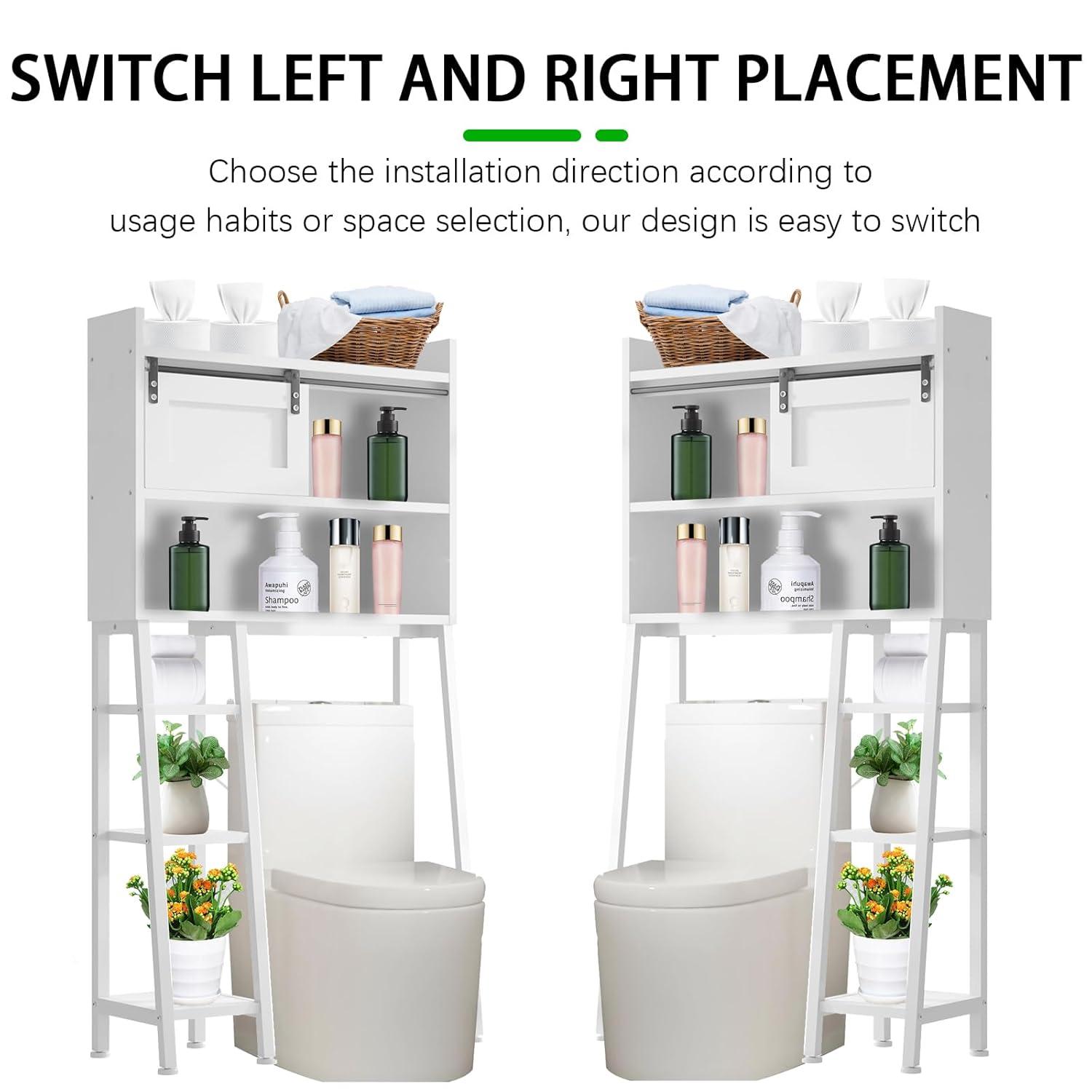 Over The Toilet Storage, Wooden 3-Tier Over-The-Toilet Rack Bathroom Space Saver Organizer, Freestanding Above Toilet Stand with Toilet Paper Holder and Towel Hook(White)