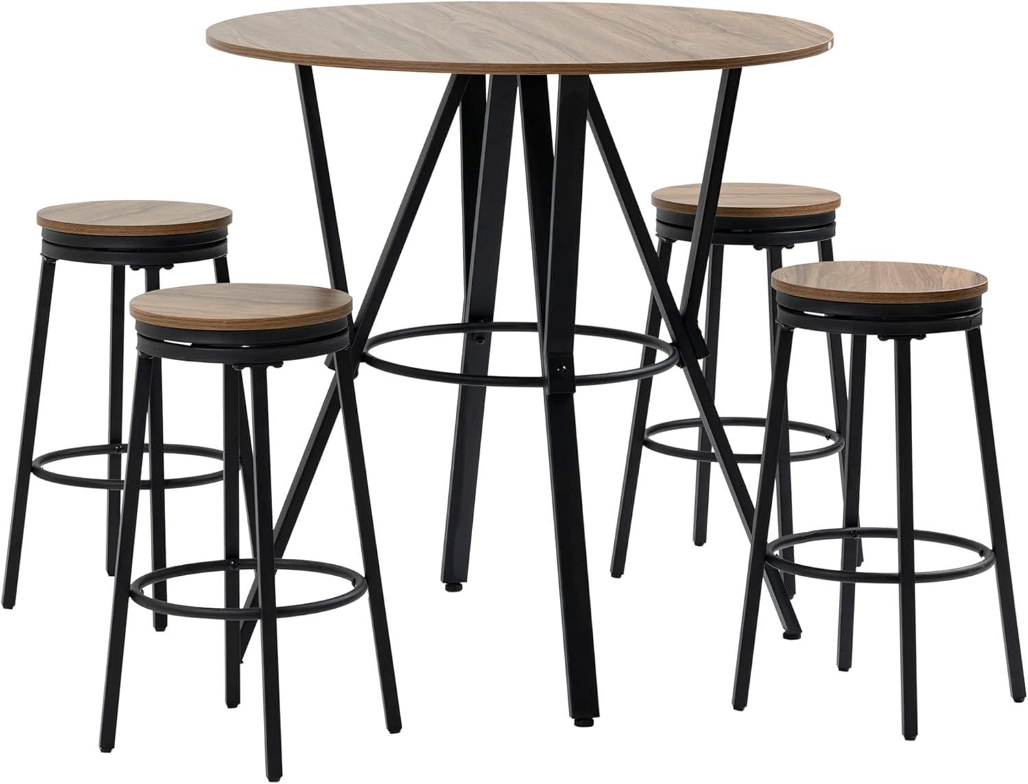 5-Piece Bar Table and Chairs Set, Space Saving Dining Table with 4 Stools