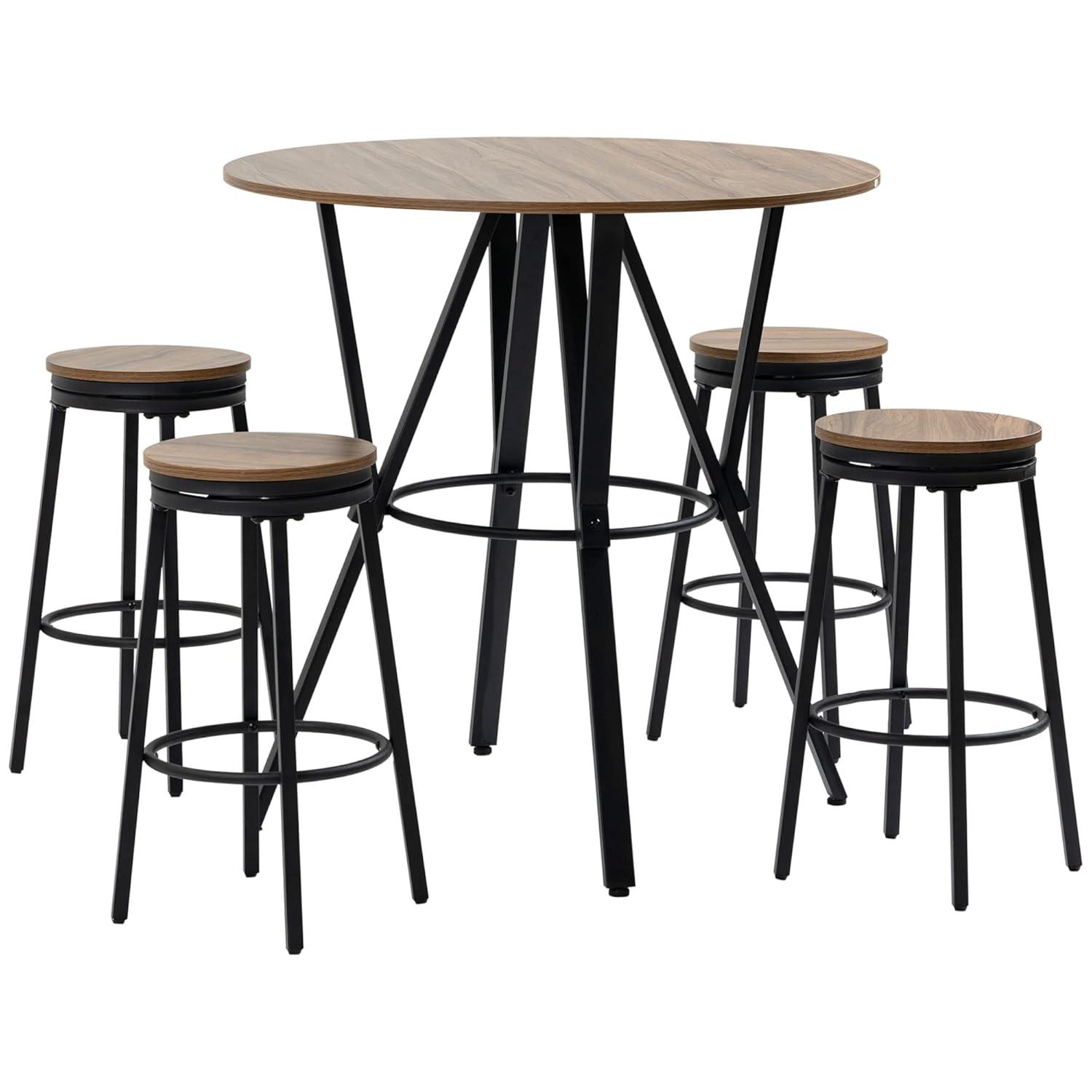5-Piece Bar Table and Chairs Set, Space Saving Dining Table with 4 Stools