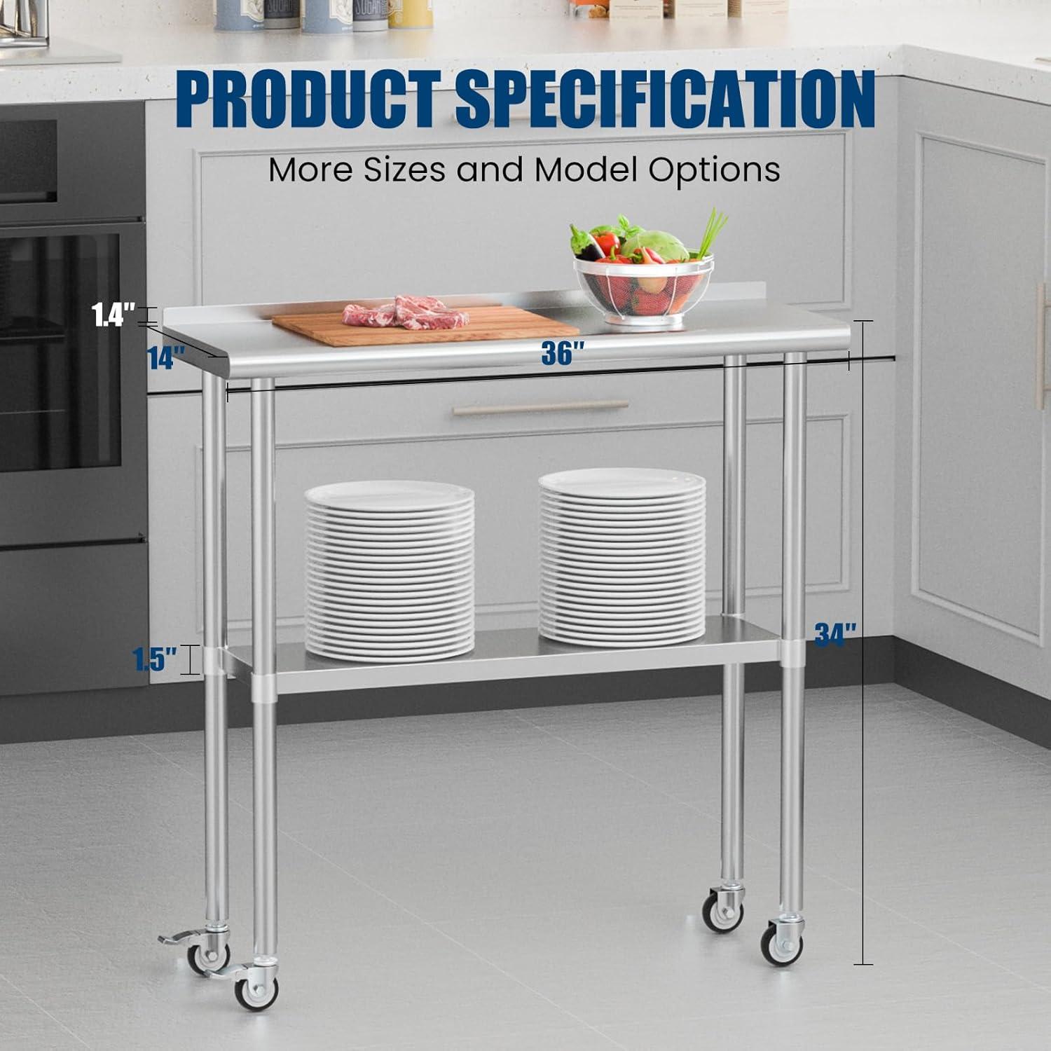 Sakiyr Stainless Steel Work Table, Heavy Duty Commercial Food Prep Table with Undershelf for Home Kitchen