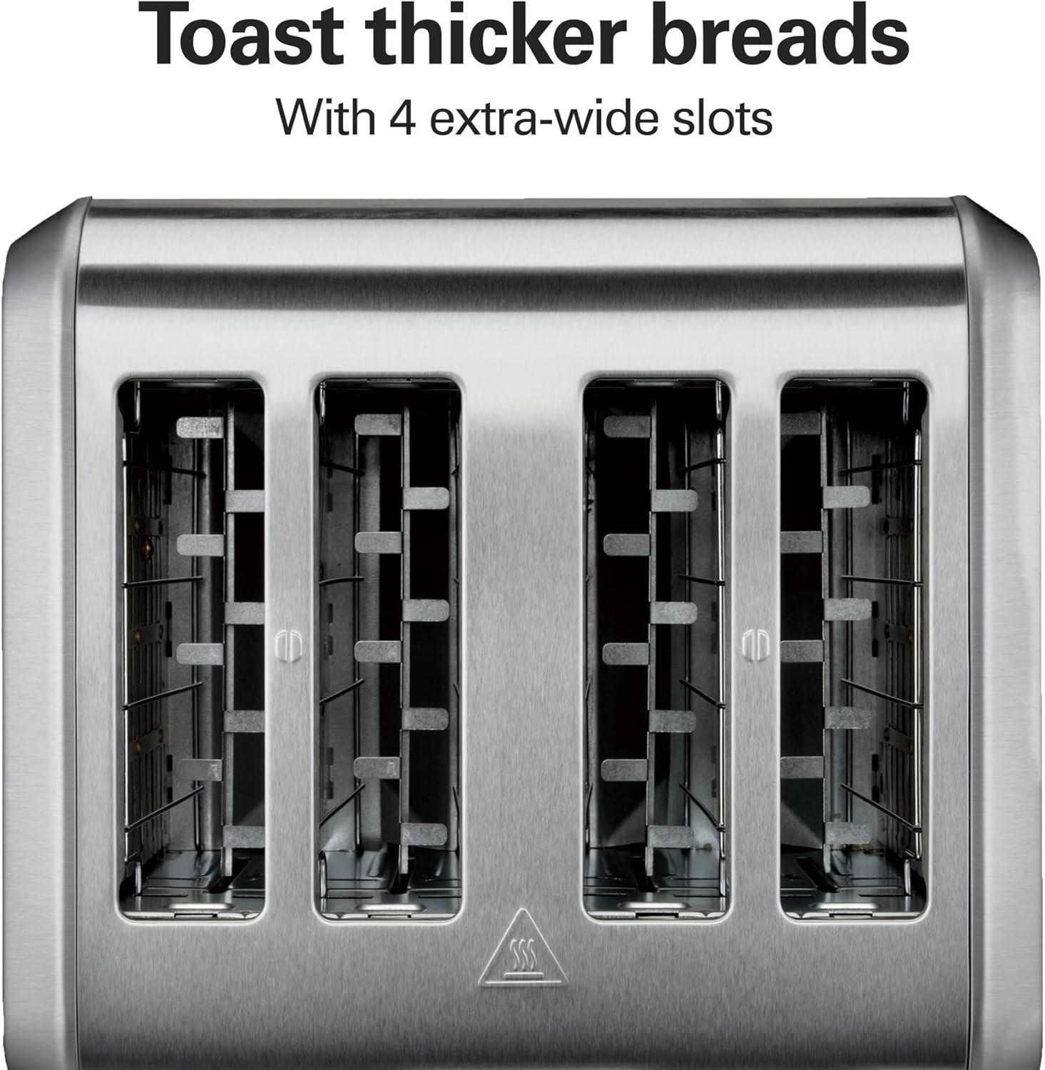 Hamilton Beach® Brushed Stainless Steel 4-Slice Toaster with Extra Wide Slots for Bagels, Shade Selector, Toast Boost, Slide-Out Crumb Tray, Auto-Shutoff and Cancel Button