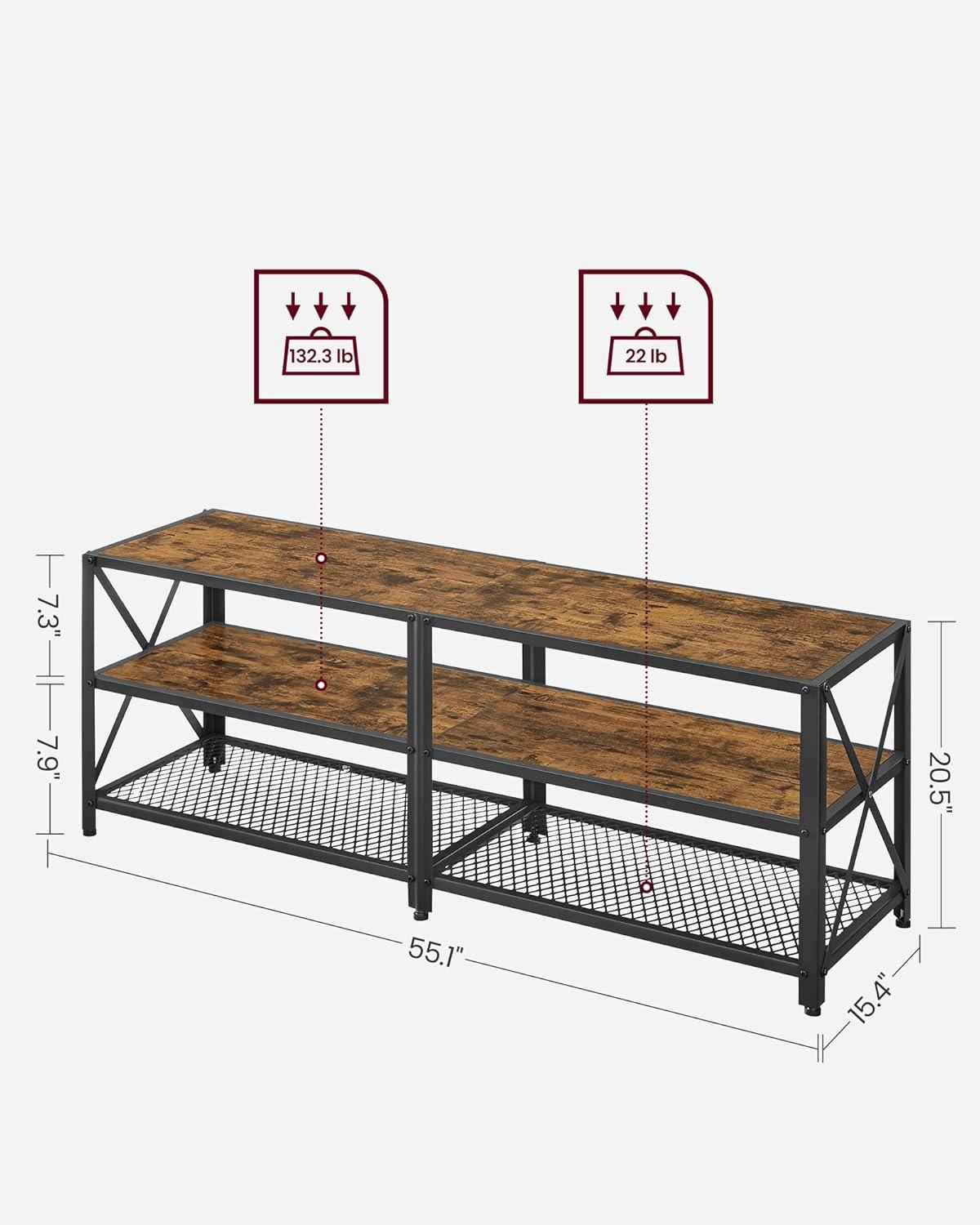 VASAGLE TV Stand for TV up to 60 Inches, Steel Frame, Rustic Brown and Black