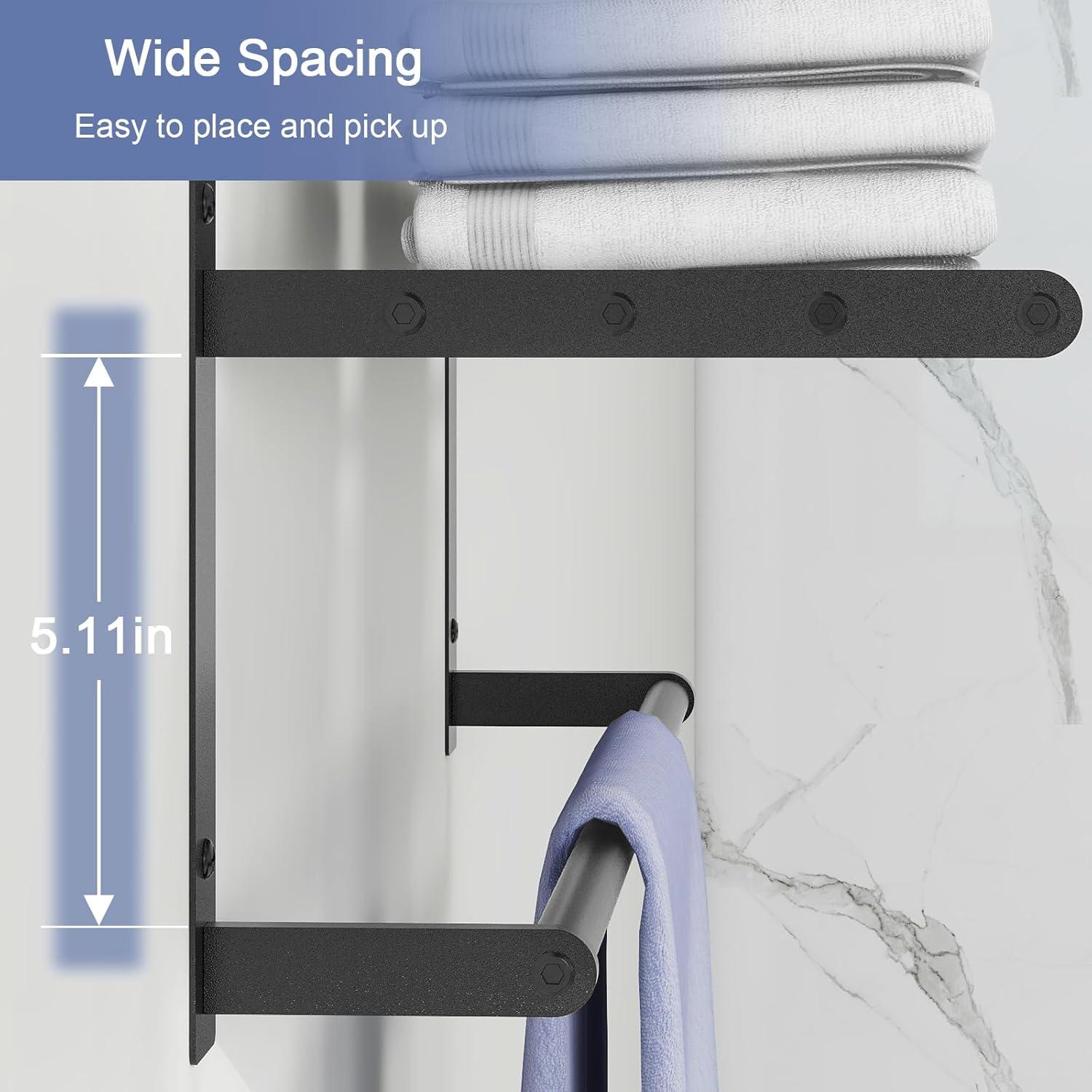 24 Inch Towel Racks for Bathroom, 2 Tire Bathroom Shelf with Towel Bar, Rustproof Wall Mounted Towel Rack SUS304 Stainless Steel, Bathroom Accessories Lavatory Towel Storage - Black