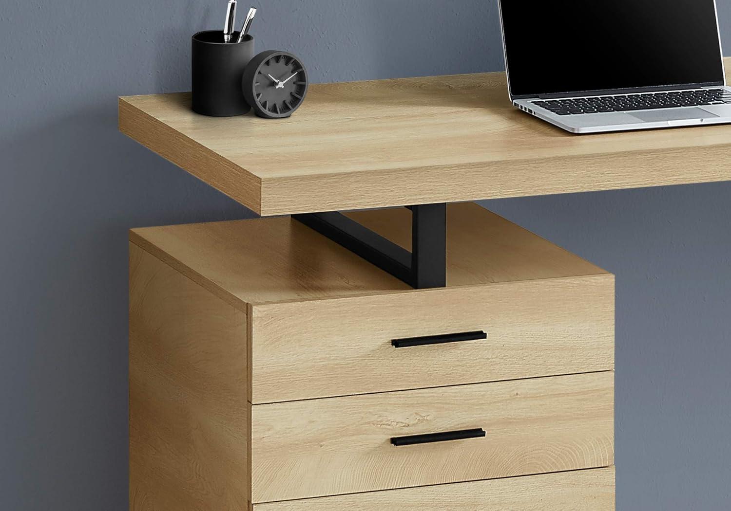 Computer Desk - 3 Storage Drawers / Left Or Right Setup / Floating Desktop - 48"L - Natural Wood-Look / Black