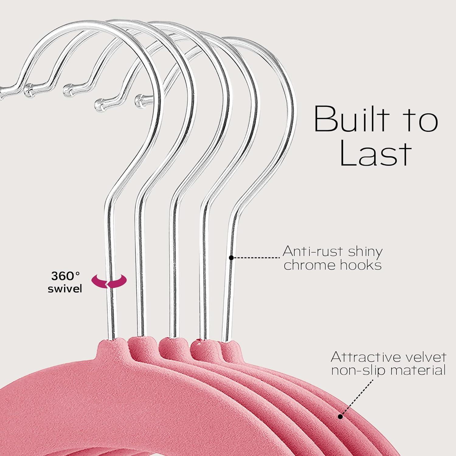 Sleek Pick Premium Baby Hanger, Velvet Hangers, 11”, 30 Pack, Non-Slip Baby Hangers, Space Saving, Infant Hanger, Ultra Slim, Closet Organization, Children Clothes Hanger, Closet Toddler Hangers-Pink