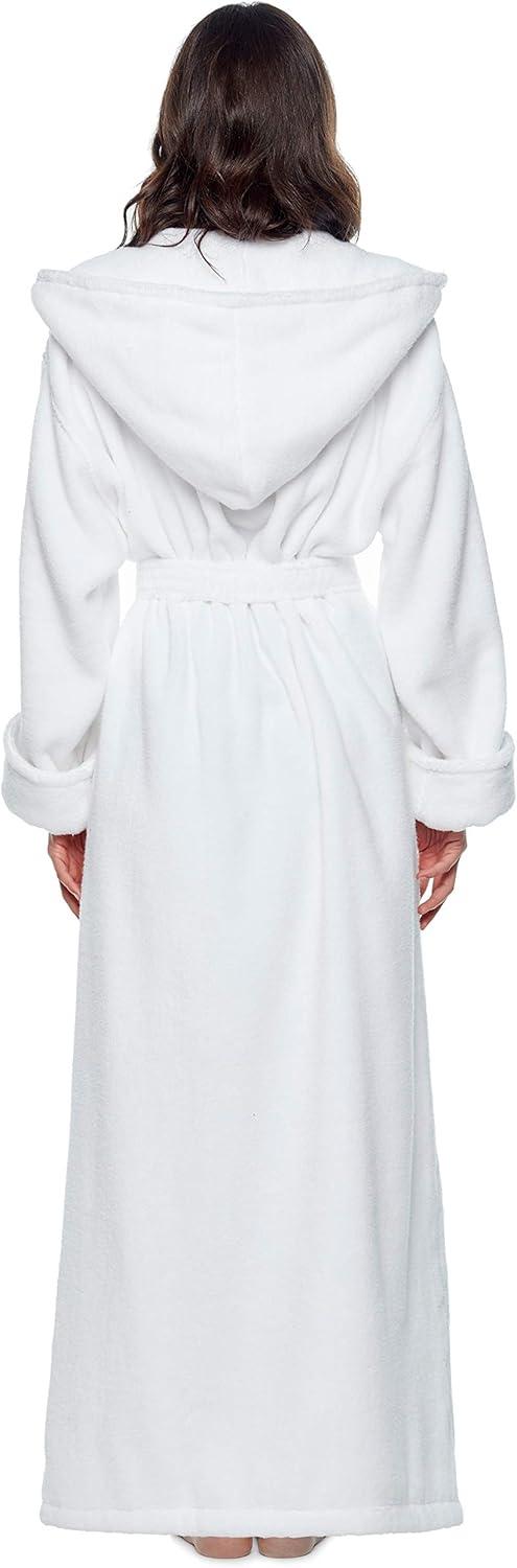 Women's Cotton Hooded Full Length Turkish Bathrobe White X-Large